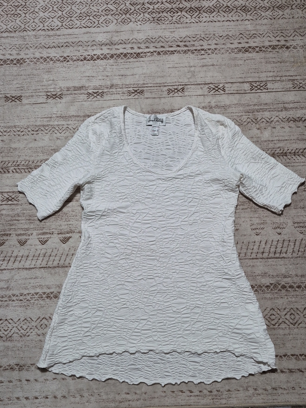 Joseph Ribkoff White Textured Scoop Neck 3/4 Sleeve Tunic